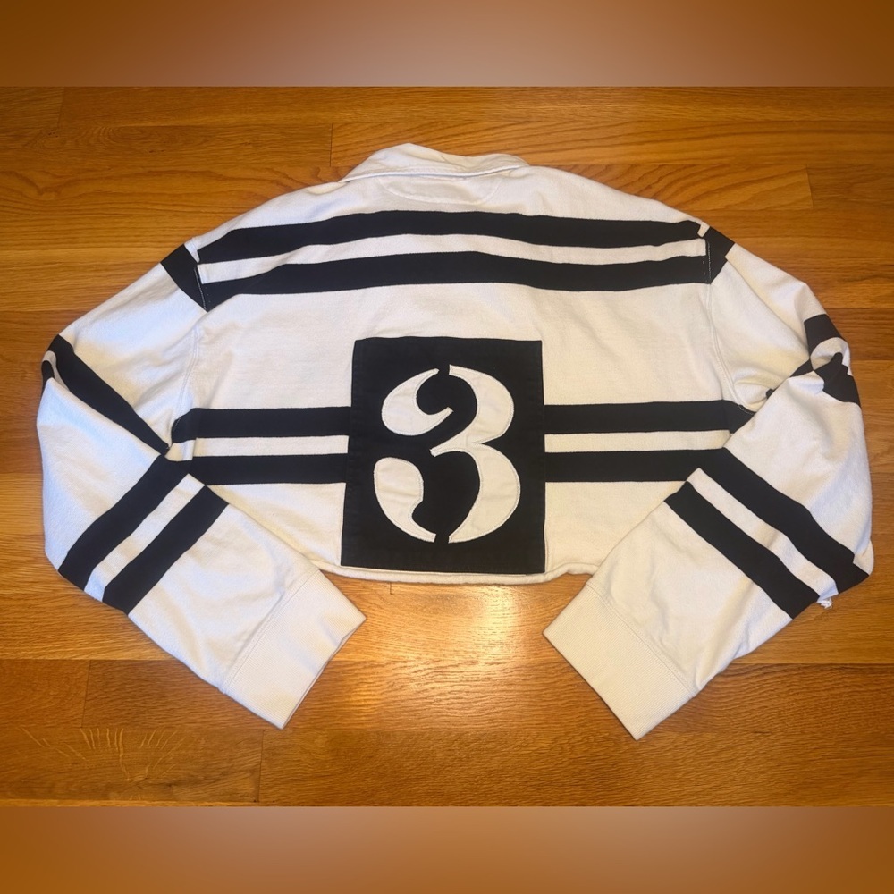 Polo Ralph Lauren Rugby Crop Sweatshirt XL Striped Big Logo Crest Preppy - Picture 5 of 11